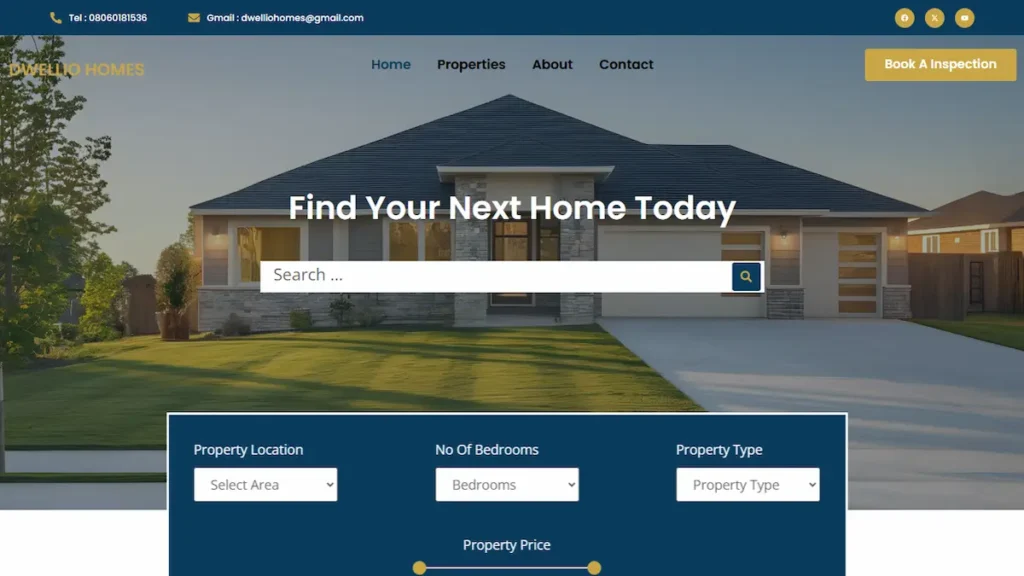 Real estate listing website design – Dwellio Homes